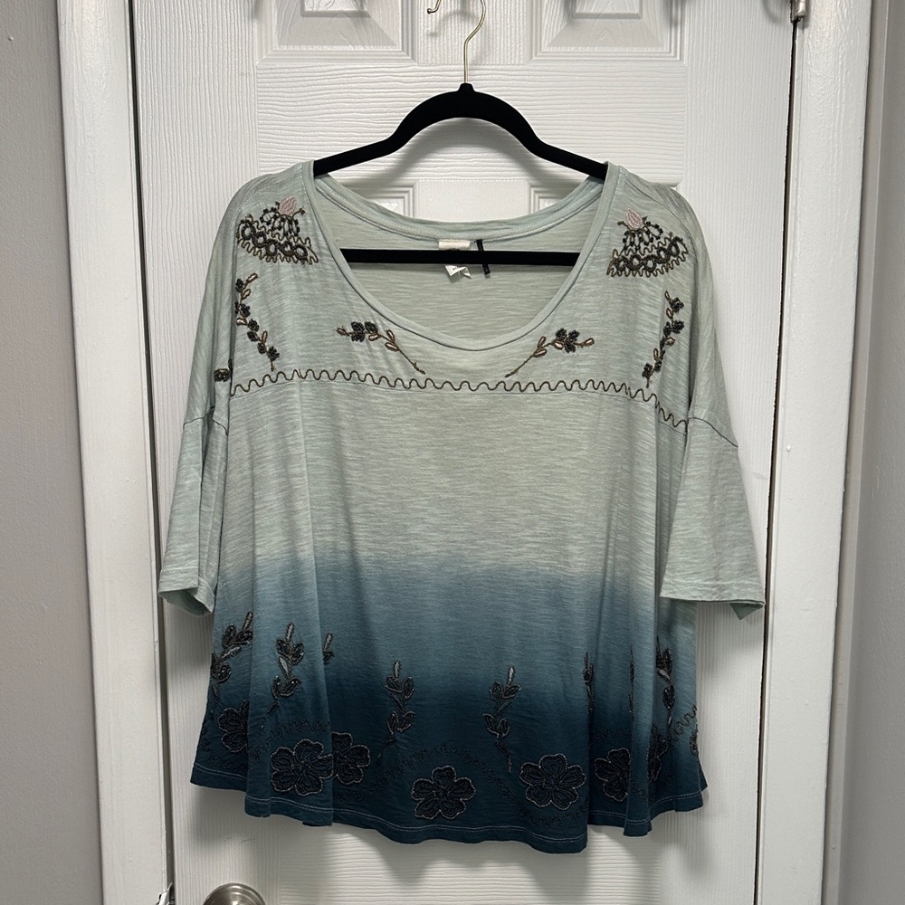Elegant Ombre Blouse with Embroidery and Beading